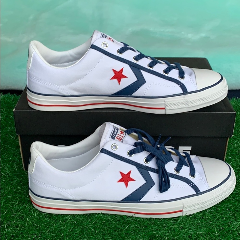 CONVERSE STAR PLAYER OX WHITE/NAVY/GUM RED MEN’S - Picture 1 of 16